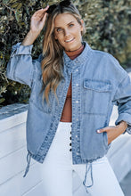 Load image into Gallery viewer, Sky Blue Roll-Up Tab Sleeve Button Down Pocket Denim Jacket
