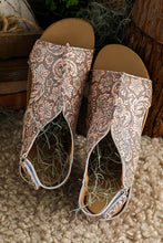 Load image into Gallery viewer, Brown Vintage Floral Leather Rivet Hollowed Platform Sandals
