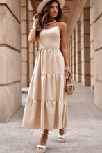 Load image into Gallery viewer, Oatmeal Crossover Backless Bodice Tiered Maxi Dress
