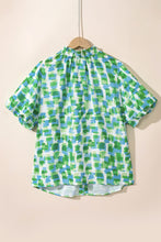 Load image into Gallery viewer, Green Abstract Print Button Back Ruffled High Neck Blouse
