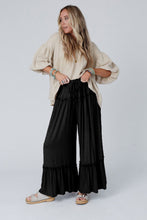 Load image into Gallery viewer, Black Frilled Drawstring High Waist Wide Leg Pants
