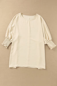 White Smocked Wrist Shift Top