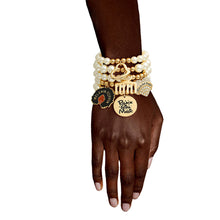 Load image into Gallery viewer, Cream Pearl Black Girl Magic Charm Bracelets
