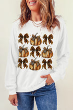 Load image into Gallery viewer, Beige Pumpkin Leopard Bow Knot Print Pullover Sweatshirt
