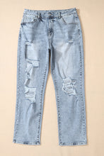 Load image into Gallery viewer, Sky Blue Light Wash Frayed Slim Fit High Waist Jeans
