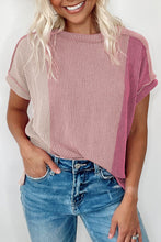 Load image into Gallery viewer, Apricot Pink Textured Colorblock Crew Neck T Shirt
