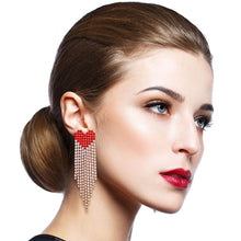 Load image into Gallery viewer, Red and Gold Heart Fringe Earrings
