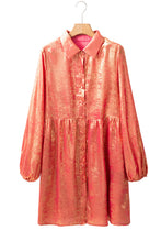 Load image into Gallery viewer, Apricot Metallic Sheen Puff Sleeve Button Up Mini Shirt Dress
