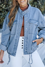 Load image into Gallery viewer, Sky Blue Roll-Up Tab Sleeve Button Down Pocket Denim Jacket
