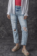 Load image into Gallery viewer, Sky Blue Light Wash Frayed Slim Fit High Waist Jeans
