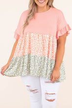 Load image into Gallery viewer, Pink Ruffled Short Sleeve Leopard Splicing Flowy Plus Size Top
