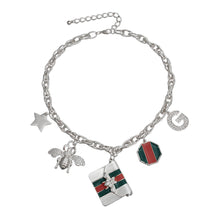 Load image into Gallery viewer, Silver Red and Green Designer Charm Chain
