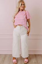 Load image into Gallery viewer, Pink Stripe Ribbed Loose Plus T Shirt
