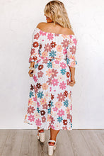 Load image into Gallery viewer, White Plus Size Flower Print Smocked Off Shoulder Dress
