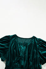 Load image into Gallery viewer, Prussian Blue Velvet Short Sleeve Shirred Waist Tiered Maxi Dress
