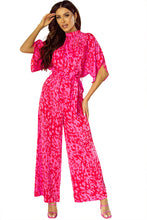 Load image into Gallery viewer, Rose Leopard Loose Sleeve Belted Wide Leg Jumpsuit
