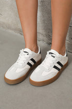 Load image into Gallery viewer, White Striped Lace-up Flat Sneakers
