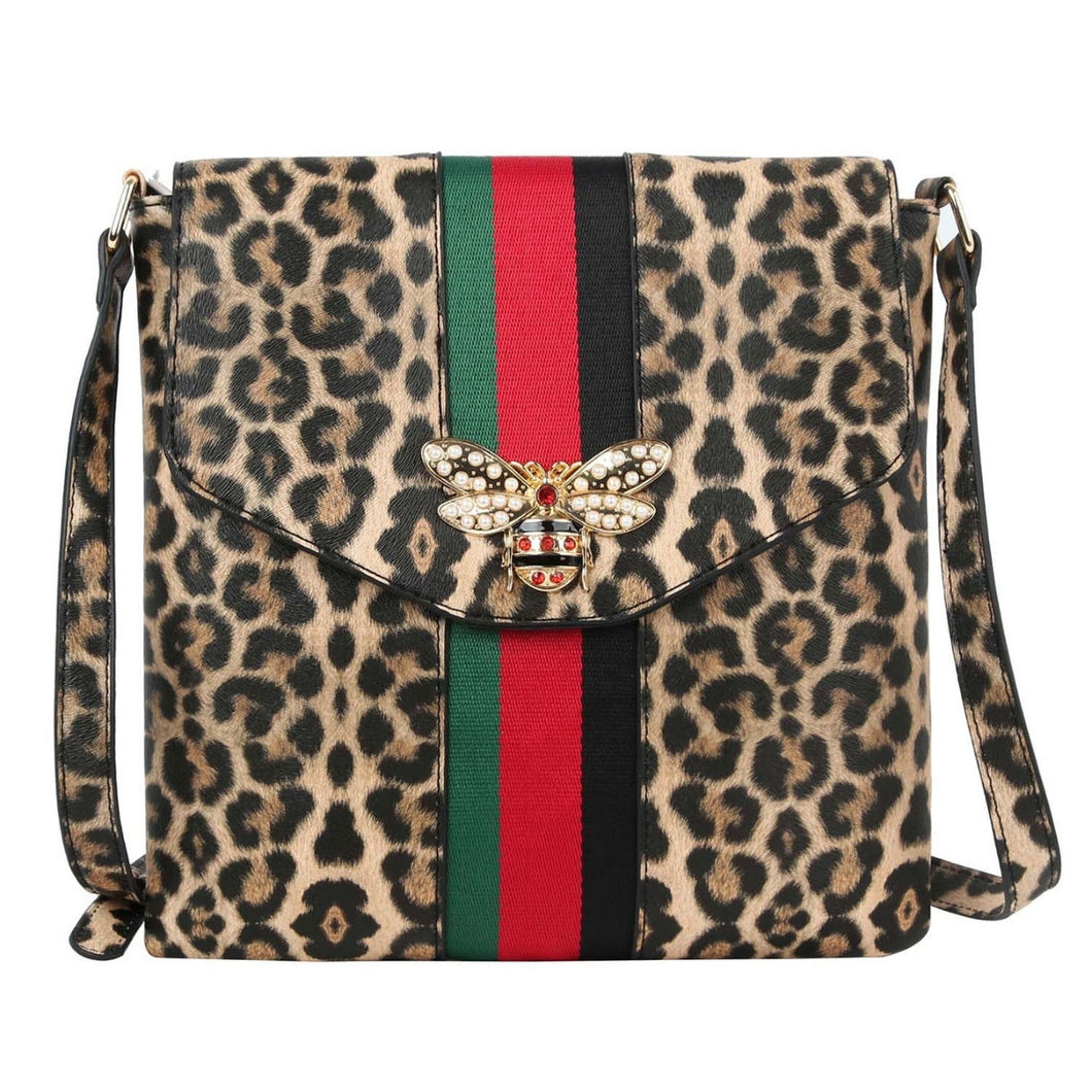 Crossbody Leopard Striped Bee Flap Bag