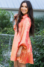 Load image into Gallery viewer, Apricot Metallic Sheen Puff Sleeve Button Up Mini Shirt Dress
