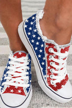 Load image into Gallery viewer, Multicolor American Flag Stars Printed Frayed Detail Lace-up Sneaker Shoes
