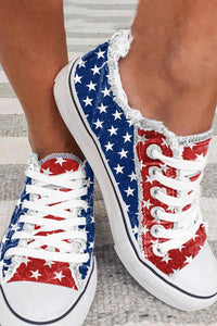 Multicolor American Flag Stars Printed Frayed Detail Lace-up Sneaker Shoes