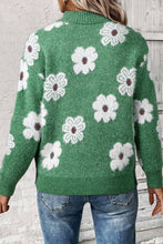 Load image into Gallery viewer, Khaki Floral Pattern Half Zip Drop Shoulder Sweater
