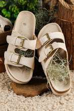 Load image into Gallery viewer, Beige Suede Buckle Decor Footbed Sandal Slippers
