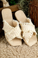Load image into Gallery viewer, Beige Tassel Woven Crossed Straps Flat Slippers
