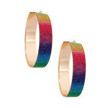 Load image into Gallery viewer, Rainbow Rhinestone Wide Metal Hoops
