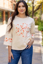 Load image into Gallery viewer, Beige Flower Patch Graphic Exposed Seam Wide Sleeve Top
