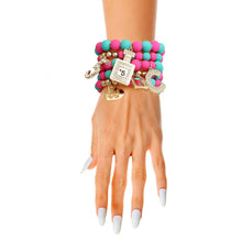 Load image into Gallery viewer, Matte Fuchsia and Teal Boutique Charm Bracelets
