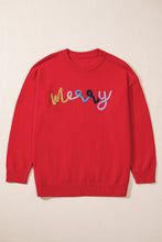 Load image into Gallery viewer, Fiery Red Tinsel merry Pattern Drop Shoulder Plus Size Sweater
