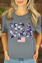 Load image into Gallery viewer, Gray Blooming USA Flag Print Casual T Shirt
