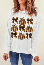 Load image into Gallery viewer, Beige Pumpkin Leopard Bow Knot Print Pullover Sweatshirt
