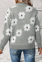 Load image into Gallery viewer, Khaki Floral Pattern Half Zip Drop Shoulder Sweater
