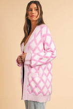 Load image into Gallery viewer, Pink Rhombus Pattern Knit Open Front Pocketed Cardigans
