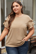 Load image into Gallery viewer, Light French Beige Ruffled Short Sleeve Plus Size Top
