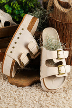 Load image into Gallery viewer, Beige Suede Buckle Decor Footbed Sandal Slippers
