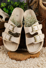 Load image into Gallery viewer, Beige Suede Buckle Decor Footbed Sandal Slippers
