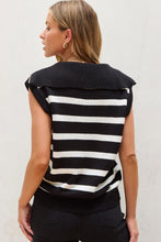 Load image into Gallery viewer, Black Stripe Zipped Collar Knit Sweater Tank
