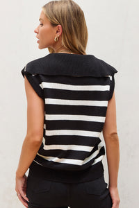 Black Stripe Zipped Collar Knit Sweater Tank