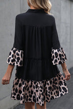 Load image into Gallery viewer, Plus Black Leopard Patchwork Split Neck Ruffle Curvy Dress
