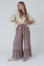 Load image into Gallery viewer, Black Frilled Drawstring High Waist Wide Leg Pants
