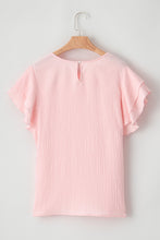 Load image into Gallery viewer, Light Pink Plus Size Crinkle Textured Ruffle Sleeve Top
