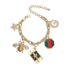 Load image into Gallery viewer, Gold Red and Green Designer Charm Bracelet
