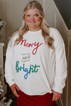 Load image into Gallery viewer, White Tinsel Merry AND Bright Pattern Plus Size Christmas Sweater
