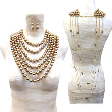 Load image into Gallery viewer, Gold Pearl and Back Drape Necklace Set
