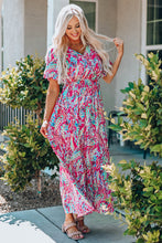 Load image into Gallery viewer, Rose Wrap V Neck Floral Maxi Dress
