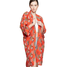 Load image into Gallery viewer, Orange Oriental Flower Long Kimono
