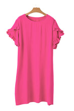 Load image into Gallery viewer, Strawberry Pink Solid Ruffled Sleeve Plus Size Mini Dress
